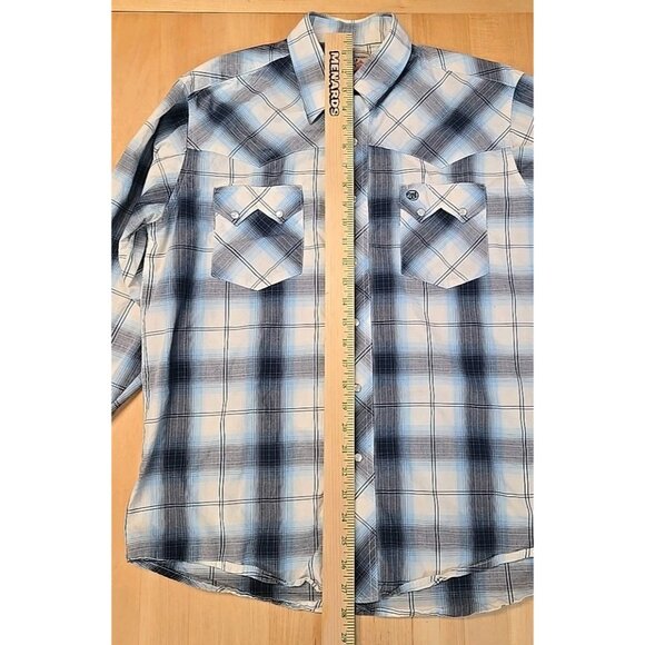Wrangler Sawtooth Shirt Mens Size Medium Blue Plaid Western Pearl Snap Cowboy - Picture 6 of 8